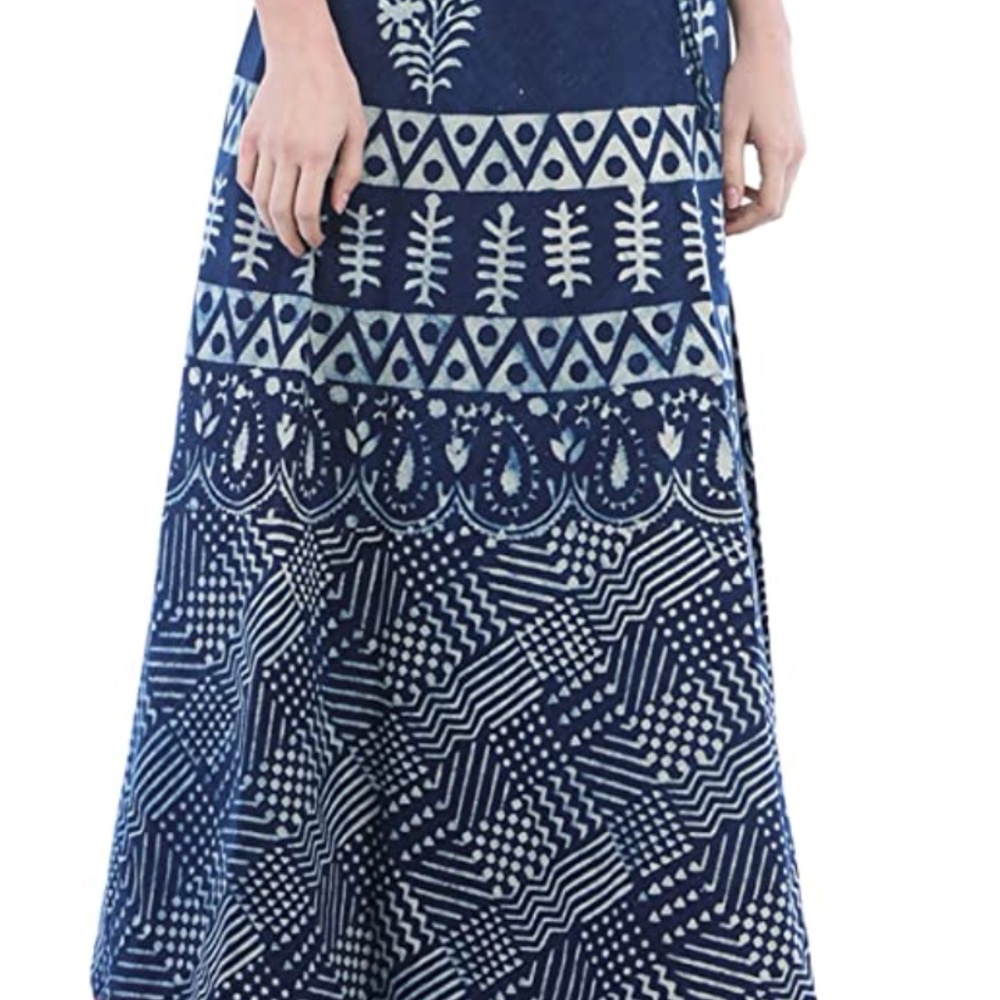 Gorgeous indigo block print wrap skirt M/L <3